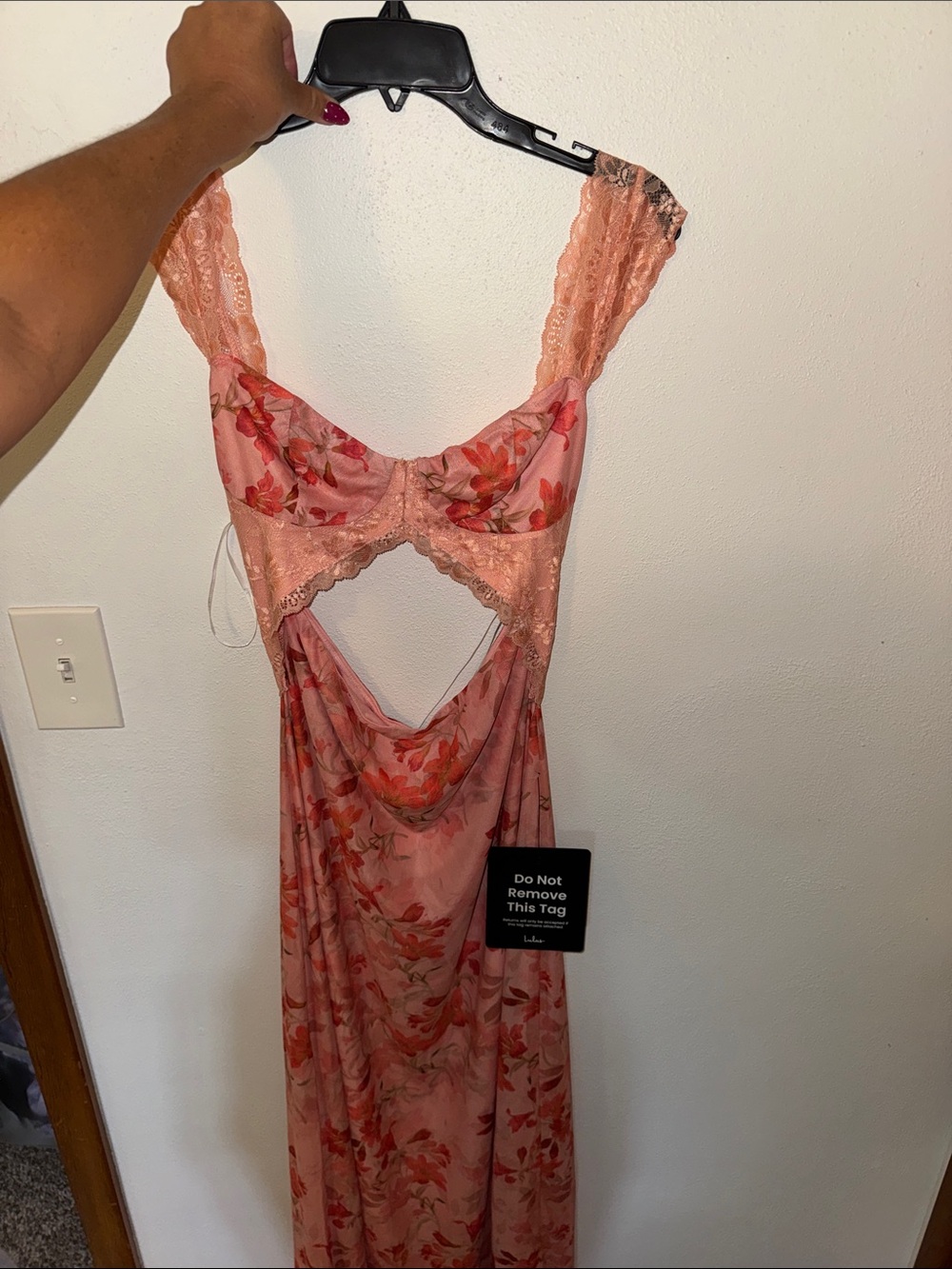 Lulu’s Endlessly Cute Pink Floral Mesh Cutout Lace Bustier Maxi Dress